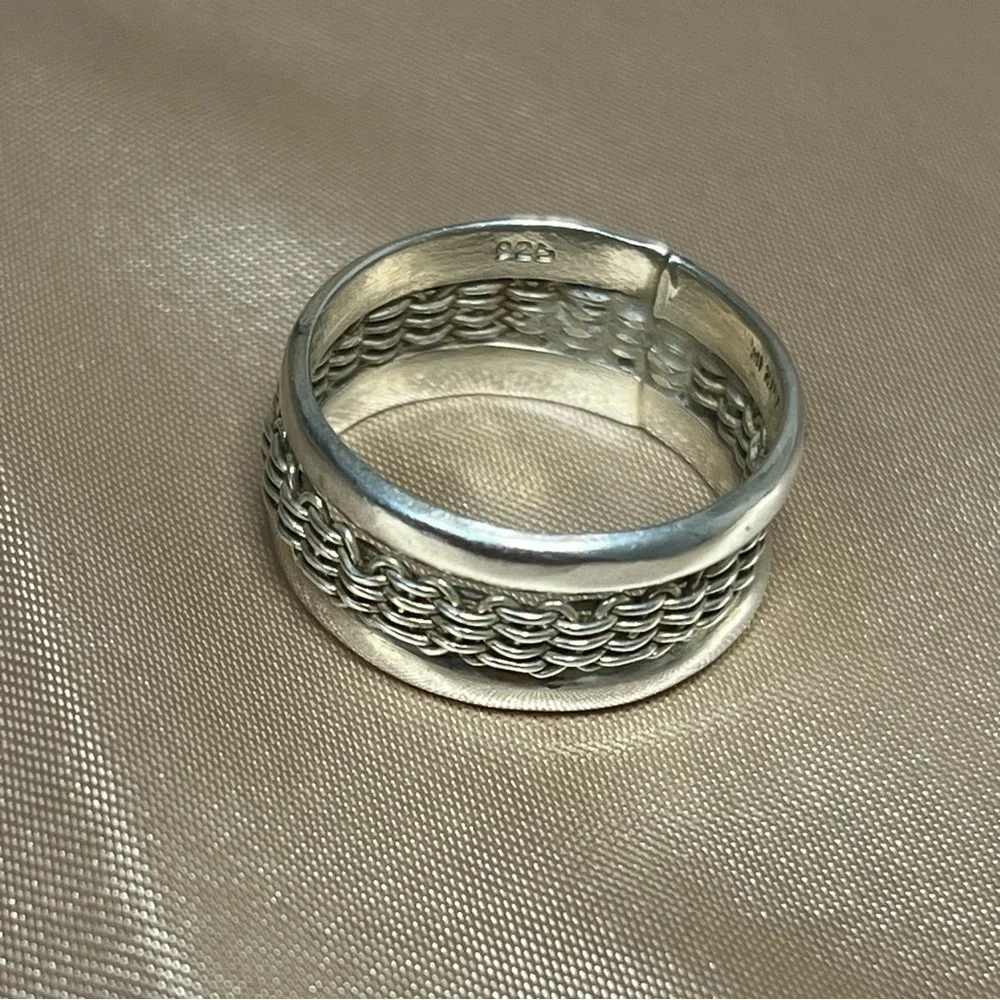 Vintage Sterling Silver 925 Mexico Basket‎ Weave Cage Modern Ring Band Size 9.25